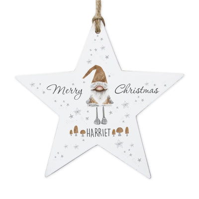 Personalised Memento Hanging Decorations & Signs Personalised Scandinavian Christmas Gnome Wooden Star Decoration