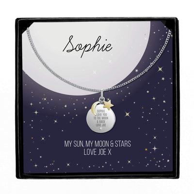 Personalised Memento Jewellery Personalised Sentiment Moon & Stars Sterling Silver Necklace and Box