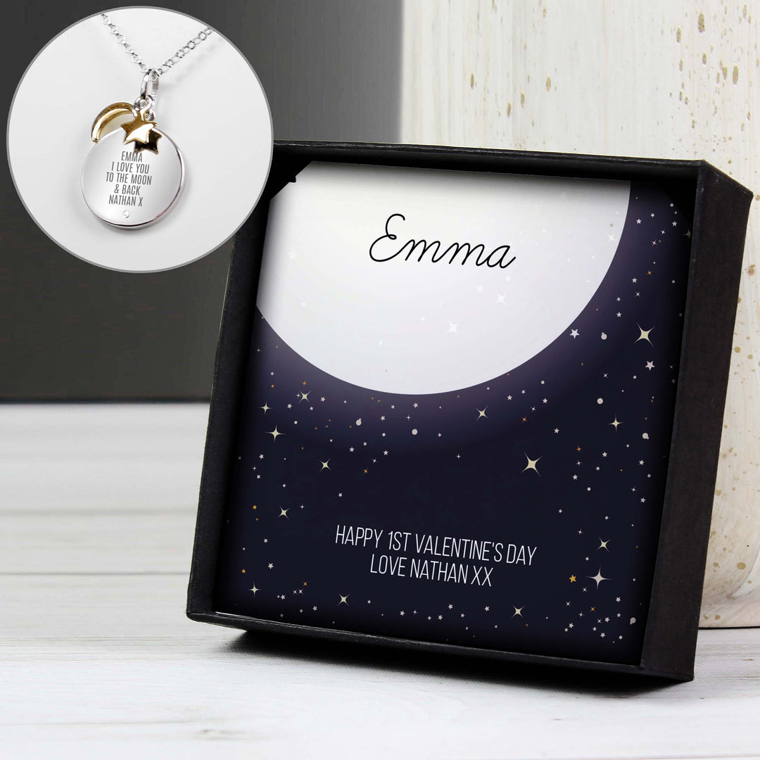 Personalised Memento Jewellery Personalised Sentiment Moon &amp; Stars Sterling Silver Necklace and Box