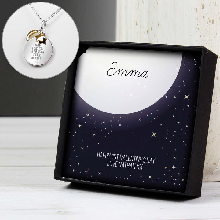 Personalised Memento Jewellery Personalised Sentiment Moon &amp; Stars Sterling Silver Necklace and Box