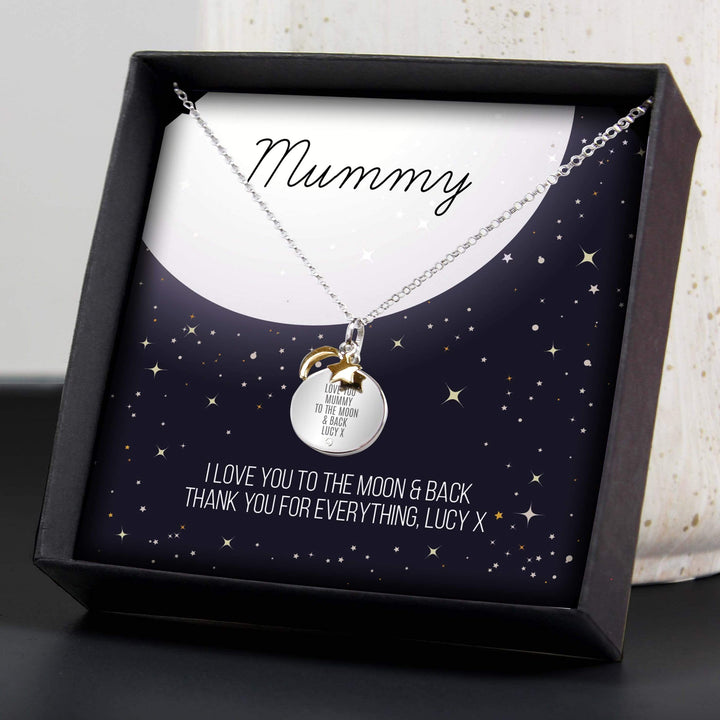 Personalised Memento Jewellery Personalised Sentiment Moon &amp; Stars Sterling Silver Necklace and Box