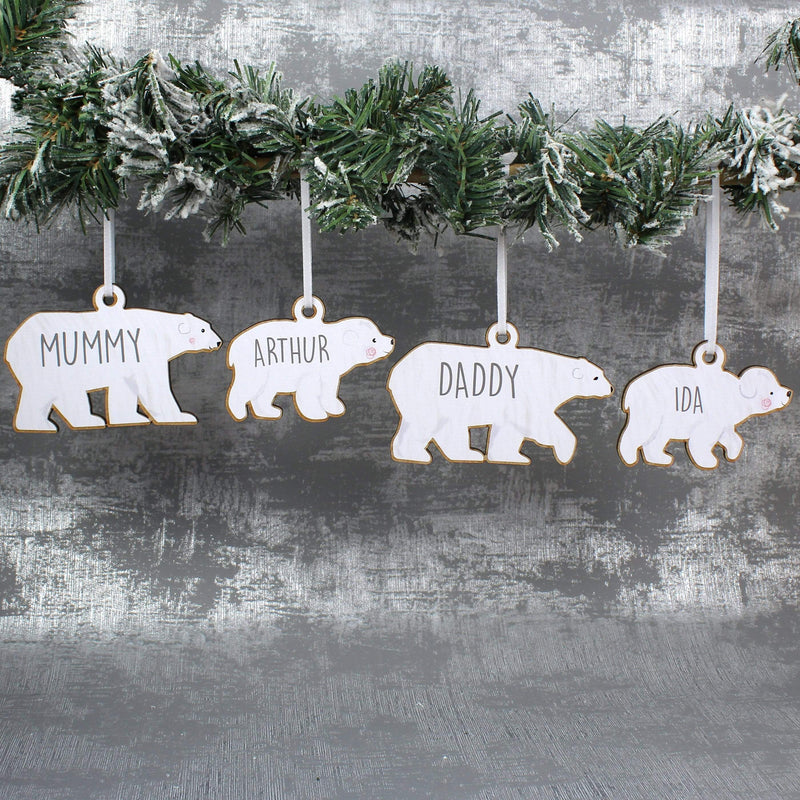 Personalised Memento Hanging Decorations & Signs Personalised Set of Four Polar Bear Family Wooden Hanging Decorations