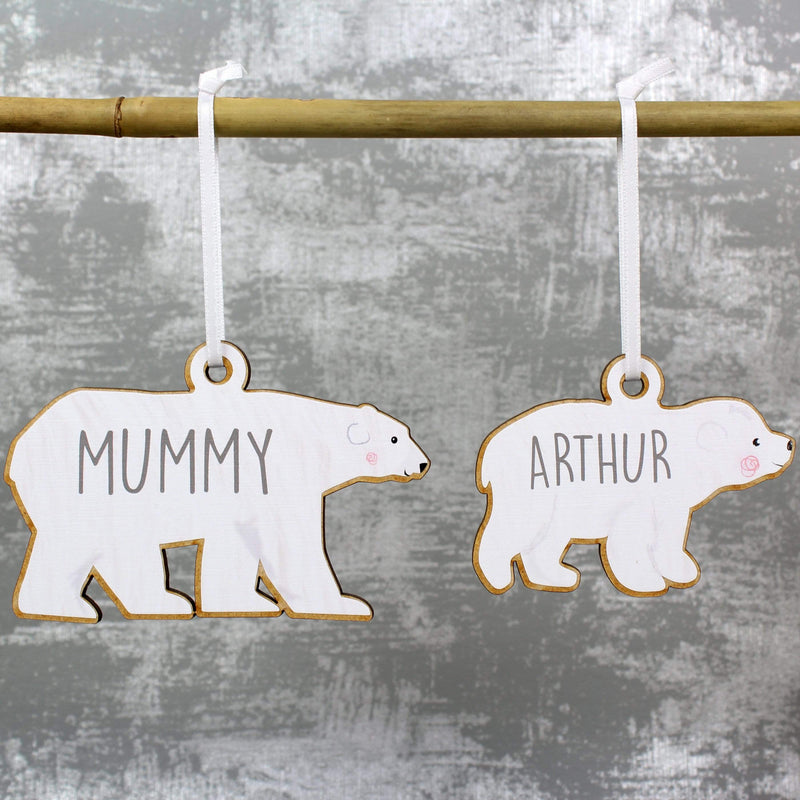 Personalised Memento Hanging Decorations & Signs Personalised Set of Four Polar Bear Family Wooden Hanging Decorations