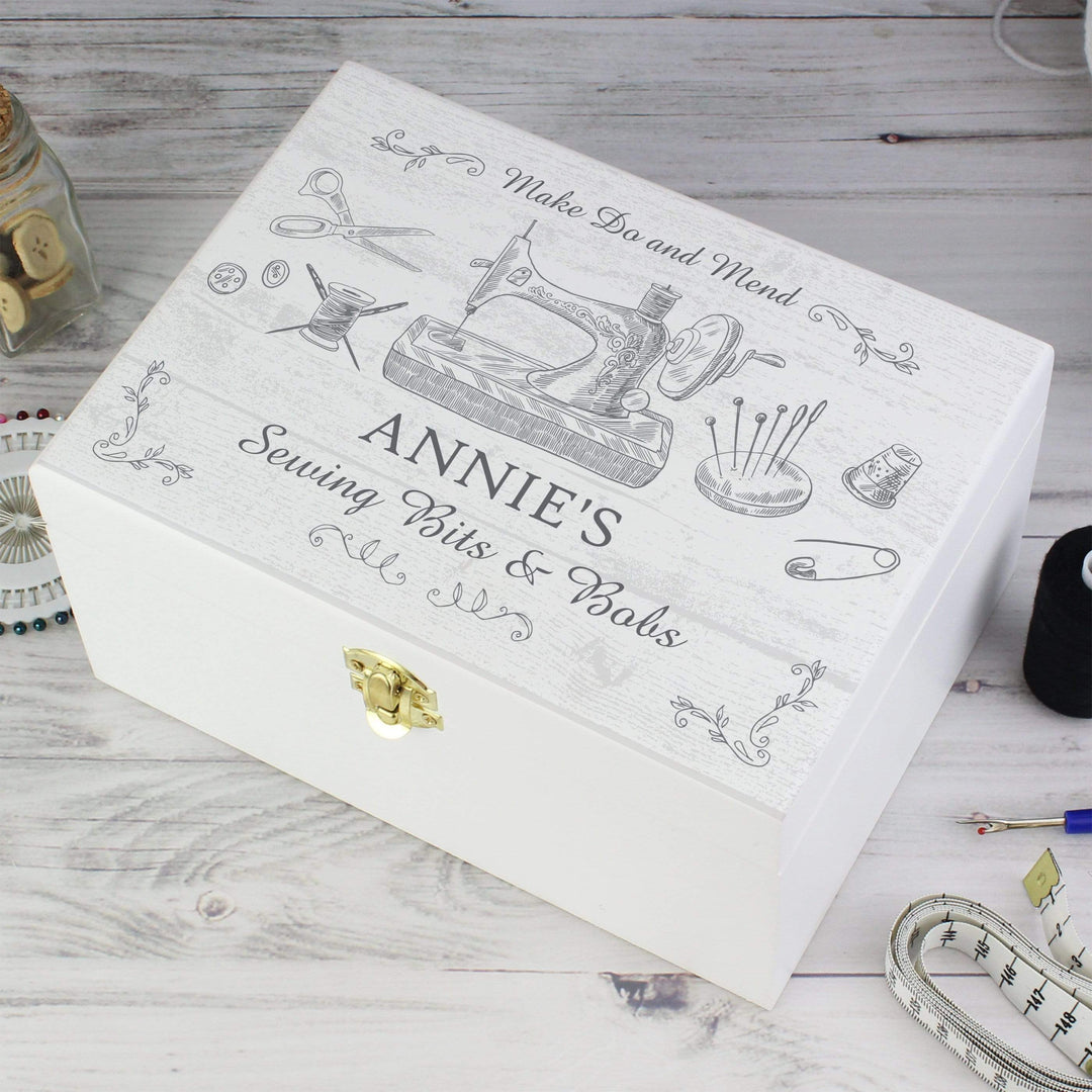 Personalised Memento Trinket, Jewellery &amp; Keepsake Boxes Personalised Sewing Kit White Wooden Keepsake Box