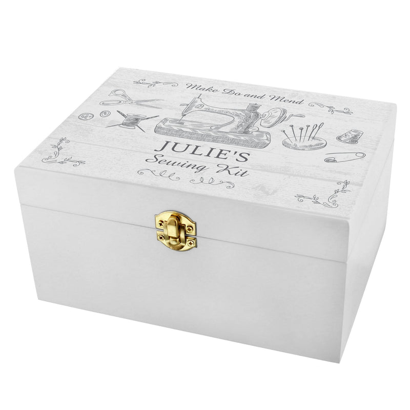 Personalised Memento Trinket, Jewellery & Keepsake Boxes Personalised Sewing Kit White Wooden Keepsake Box