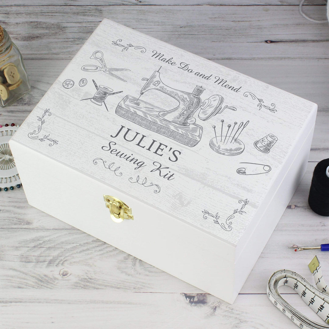 Personalised Memento Trinket, Jewellery &amp; Keepsake Boxes Personalised Sewing Kit White Wooden Keepsake Box
