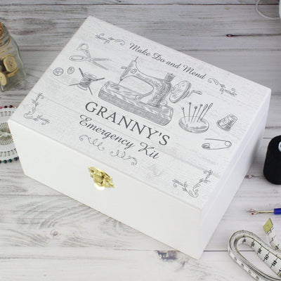 Personalised Memento Trinket, Jewellery & Keepsake Boxes Personalised Sewing Kit White Wooden Keepsake Box