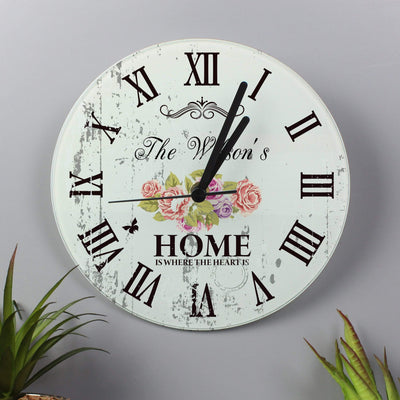 Personalised Memento Clocks & Watches Personalised Shabby Chic Floral Glass Clock