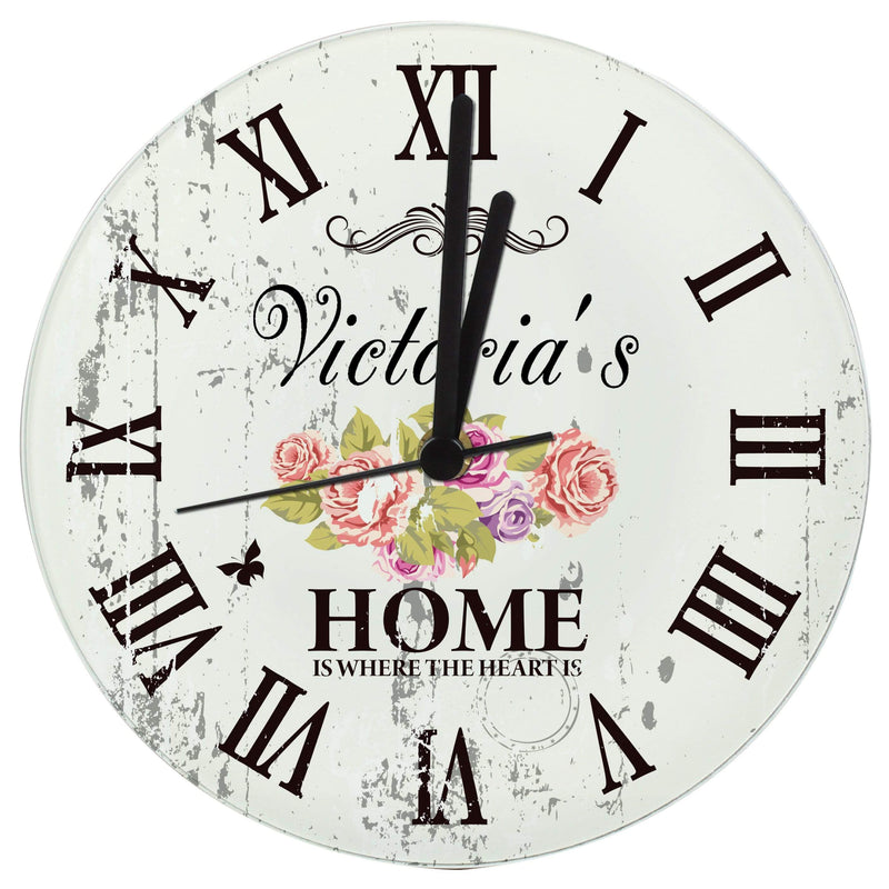 Personalised Memento Clocks & Watches Personalised Shabby Chic Floral Glass Clock