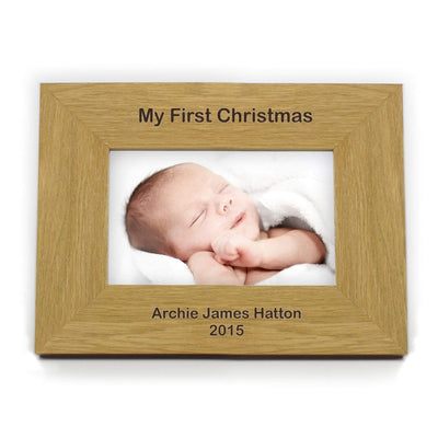Personalised Memento Photo Frames, Albums and Guestbooks Personalised Short Message 6x4 Landscape Oak Finish Photo Frame