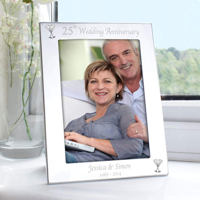 Personalised Memento Photo Frames, Albums and Guestbooks Personalised Silver 5x7 25th Wedding Anniversary Photo Frame