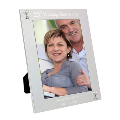 Personalised Memento Photo Frames, Albums and Guestbooks Personalised Silver 5x7 25th Wedding Anniversary Photo Frame