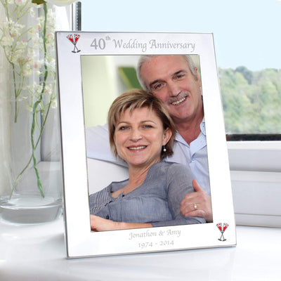 Personalised Memento Photo Frames, Albums and Guestbooks Personalised Silver 5x7 40th Wedding Anniversary Photo Frame