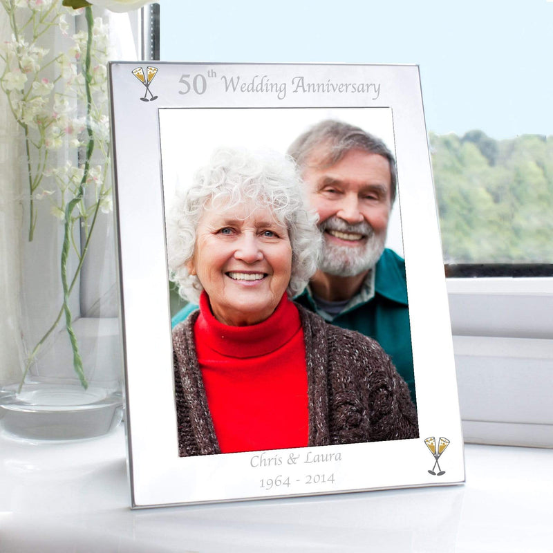 Personalised Memento Photo Frames, Albums and Guestbooks Personalised Silver 5x7 50th Wedding Anniversary Photo Frame