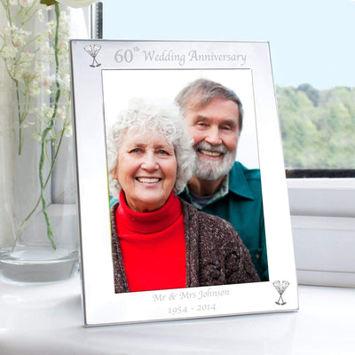 Personalised Memento Photo Frames, Albums and Guestbooks Personalised Silver 5x7 60th Wedding Anniversary Photo Frame