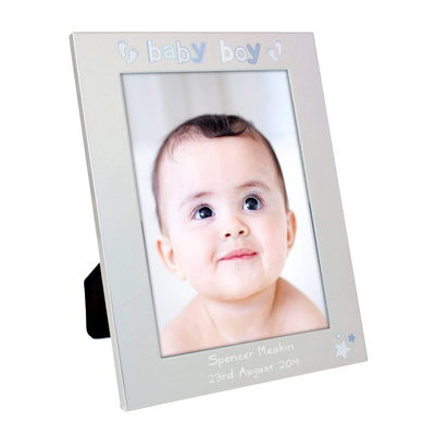 Personalised Memento Photo Frames, Albums and Guestbooks Personalised Silver 5x7 Baby Boy Photo Frame