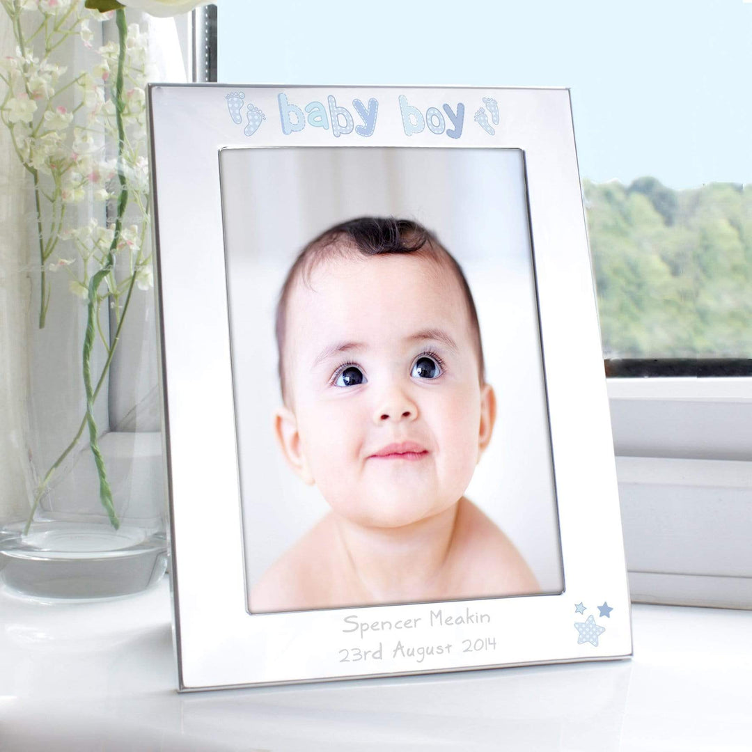 Personalised Memento Photo Frames, Albums and Guestbooks Personalised Silver 5x7 Baby Boy Photo Frame