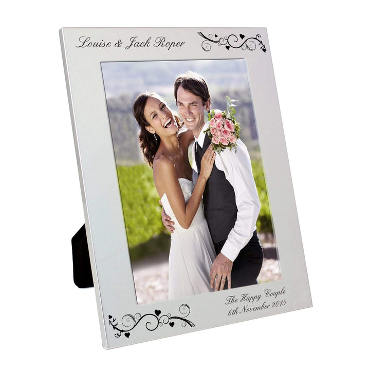 Personalised Memento Photo Frames, Albums and Guestbooks Personalised Silver 5x7 Black Swirl Photo Frame
