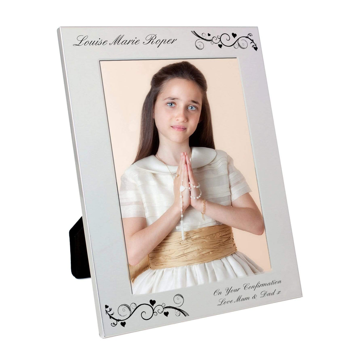 Personalised Memento Photo Frames, Albums and Guestbooks Personalised Silver 5x7 Black Swirl Photo Frame