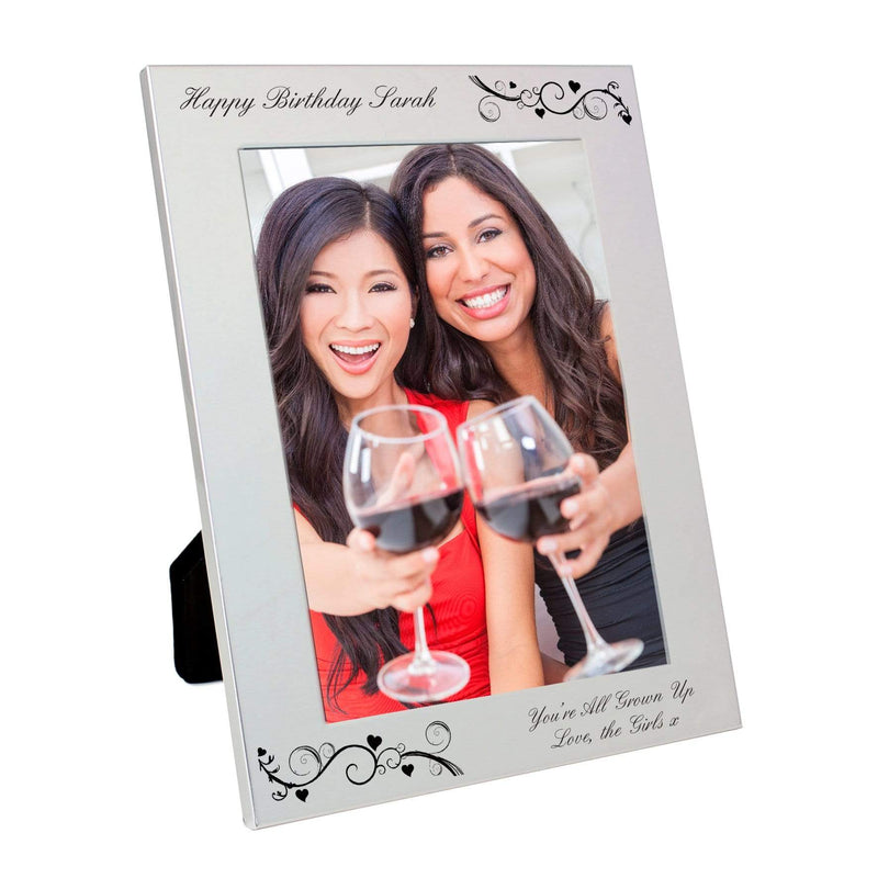 Personalised Memento Photo Frames, Albums and Guestbooks Personalised Silver 5x7 Black Swirl Photo Frame
