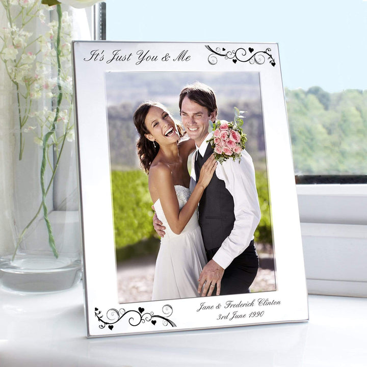 Personalised Memento Photo Frames, Albums and Guestbooks Personalised Silver 5x7 Black Swirl Photo Frame