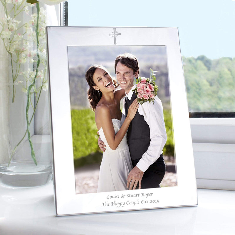 Personalised Memento Photo Frames, Albums and Guestbooks Personalised Silver 5x7 Cross Photo Frame