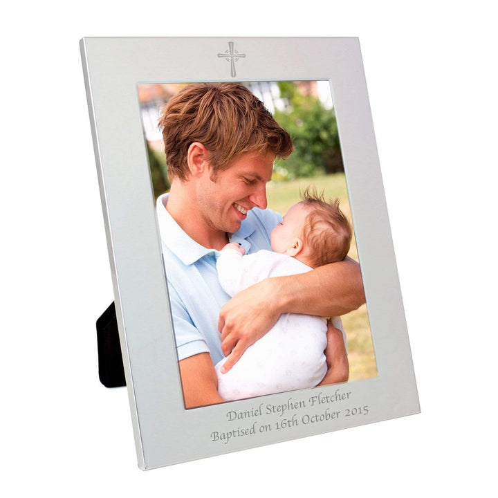 Personalised Memento Photo Frames, Albums and Guestbooks Personalised Silver 5x7 Cross Photo Frame