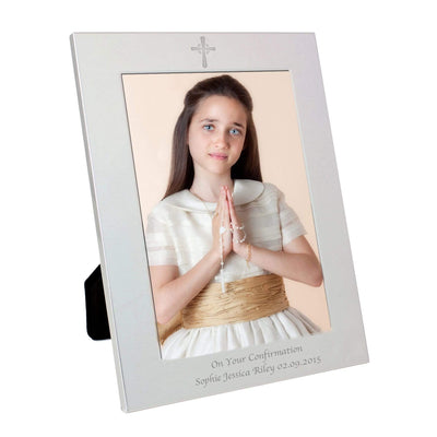 Personalised Memento Photo Frames, Albums and Guestbooks Personalised Silver 5x7 Cross Photo Frame