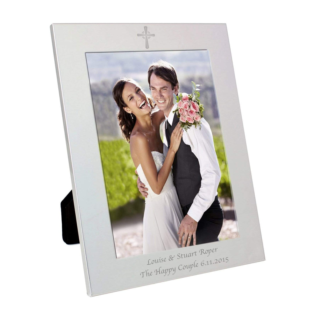 Personalised Memento Photo Frames, Albums and Guestbooks Personalised Silver 5x7 Cross Photo Frame