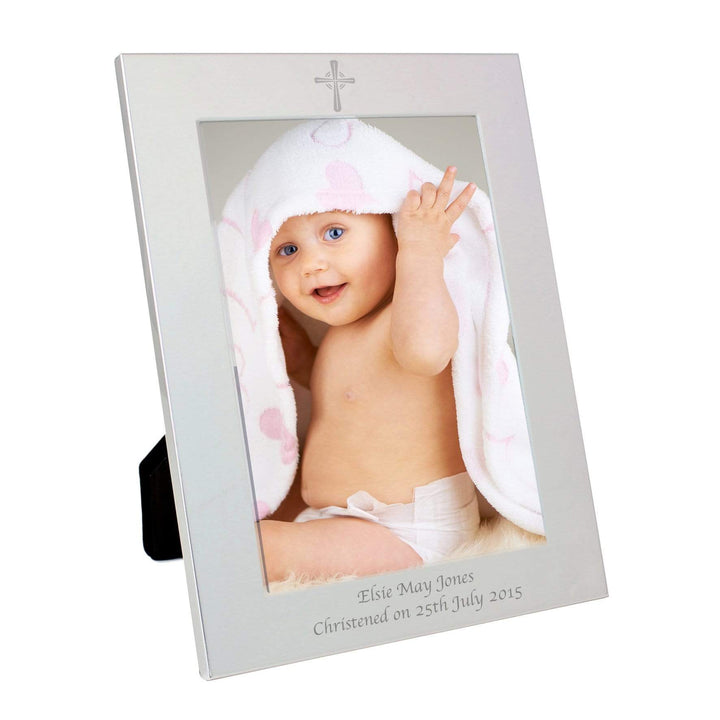 Personalised Memento Photo Frames, Albums and Guestbooks Personalised Silver 5x7 Cross Photo Frame