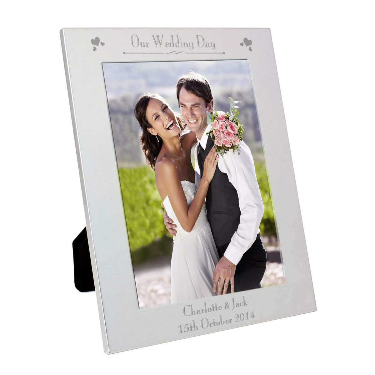 Personalised Memento Photo Frames, Albums and Guestbooks Personalised Silver 5x7 Decorative Our Wedding Day Photo Frame