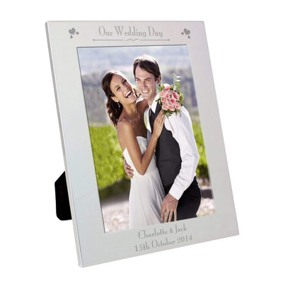 Personalised Memento Photo Frames, Albums and Guestbooks Personalised Silver 5x7 Decorative Our Wedding Day Photo Frame
