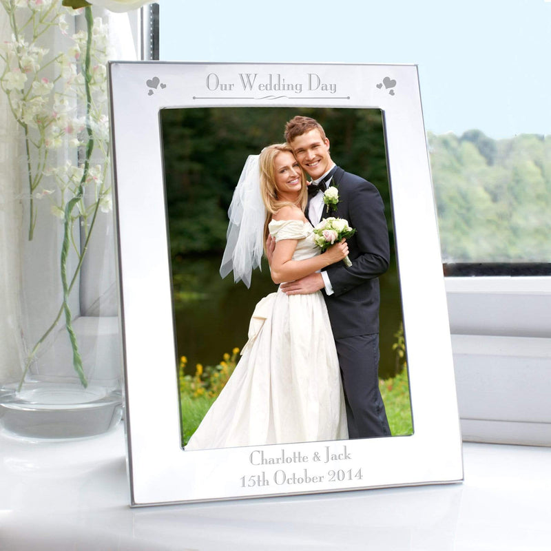 Personalised Memento Photo Frames, Albums and Guestbooks Personalised Silver 5x7 Decorative Our Wedding Day Photo Frame
