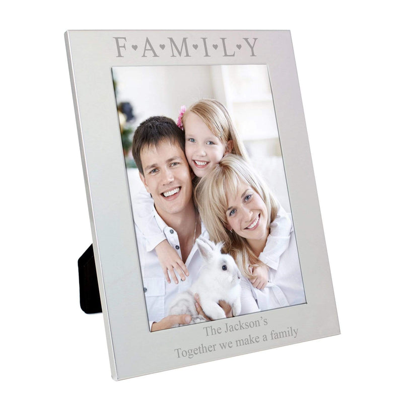 Personalised Memento Photo Frames, Albums and Guestbooks Personalised Silver 5x7 Family & Hearts Photo Frame