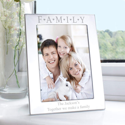 Personalised Memento Photo Frames, Albums and Guestbooks Personalised Silver 5x7 Family & Hearts Photo Frame