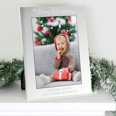 Personalised Memento Photo Frames, Albums and Guestbooks Personalised Silver 5x7 Merry Christmas Photo Frame