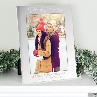 Personalised Memento Photo Frames, Albums and Guestbooks Personalised Silver 5x7 Merry Christmas Photo Frame