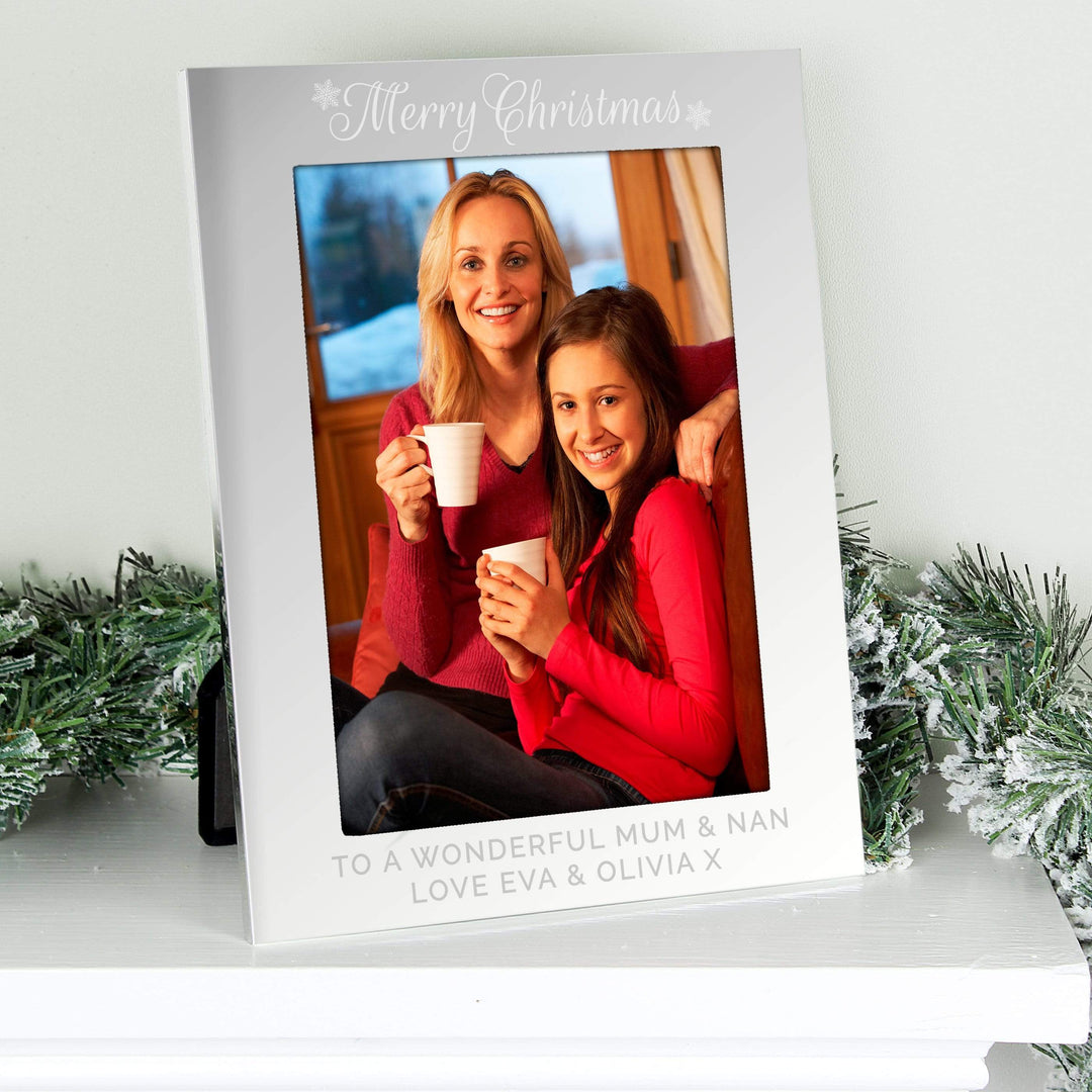 Personalised Memento Photo Frames, Albums and Guestbooks Personalised Silver 5x7 Merry Christmas Photo Frame