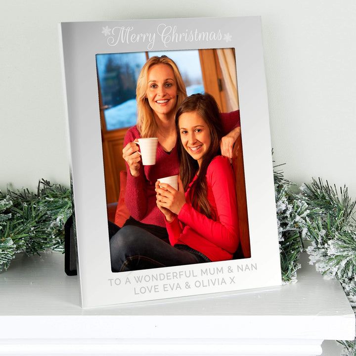 Personalised Memento Photo Frames, Albums and Guestbooks Personalised Silver 5x7 Merry Christmas Photo Frame