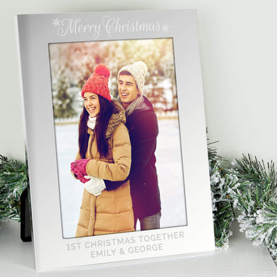 Personalised Memento Photo Frames, Albums and Guestbooks Personalised Silver 5x7 Merry Christmas Photo Frame