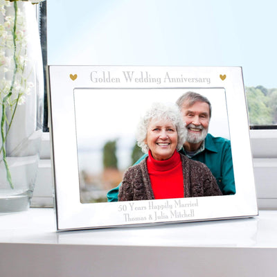 Personalised Memento Photo Frames, Albums and Guestbooks Personalised Silver 7x5 Golden Anniversary Landscape Photo Frame