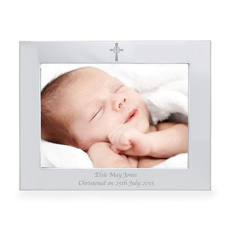 Personalised Memento Photo Frames, Albums and Guestbooks Personalised Silver 7x5 Landscape Cross Photo Frame