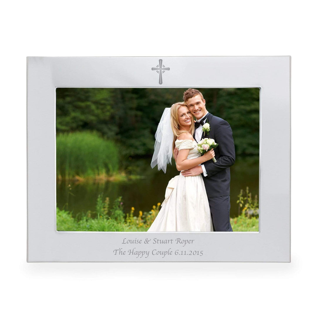 Personalised Memento Photo Frames, Albums and Guestbooks Personalised Silver 7x5 Landscape Cross Photo Frame