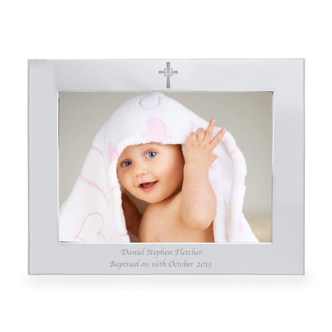 Personalised Memento Photo Frames, Albums and Guestbooks Personalised Silver 7x5 Landscape Cross Photo Frame