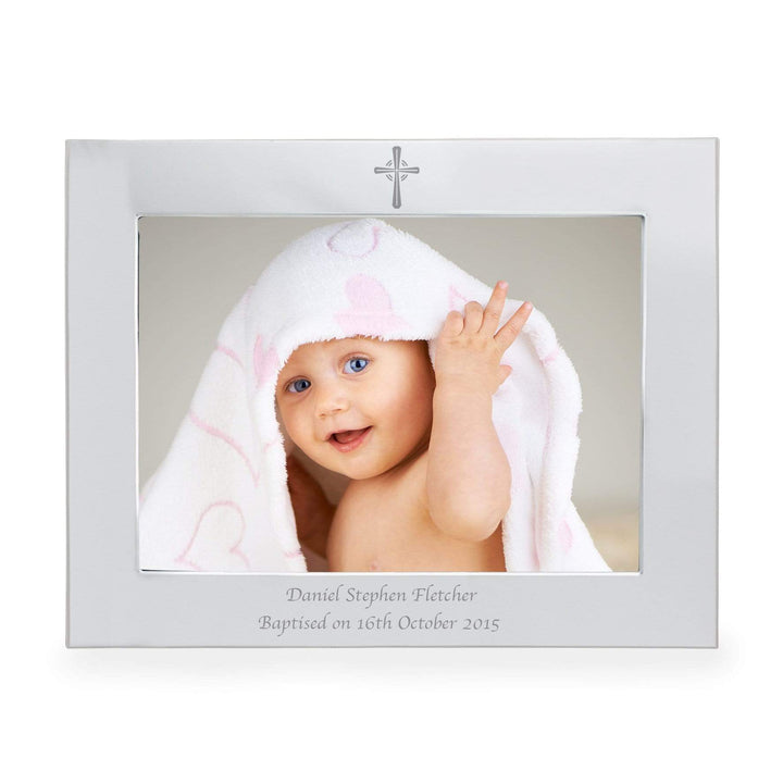 Personalised Memento Photo Frames, Albums and Guestbooks Personalised Silver 7x5 Landscape Cross Photo Frame