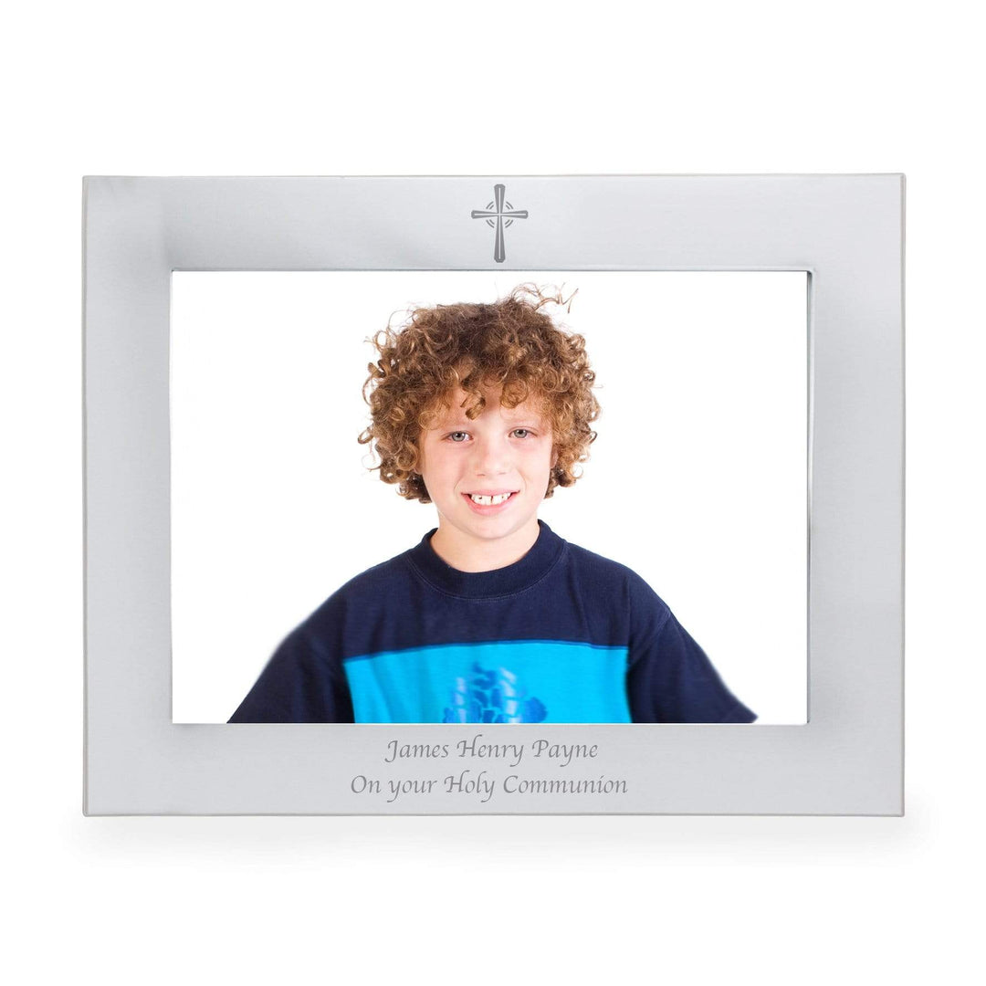 Personalised Memento Photo Frames, Albums and Guestbooks Personalised Silver 7x5 Landscape Cross Photo Frame