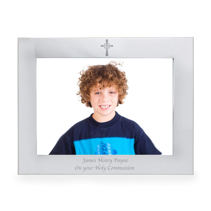 Personalised Memento Photo Frames, Albums and Guestbooks Personalised Silver 7x5 Landscape Cross Photo Frame