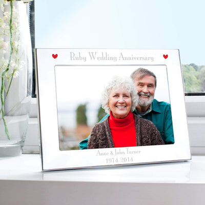 Personalised Memento Photo Frames, Albums and Guestbooks Personalised Silver 7x5 Ruby Anniversary Landscape Photo Frame