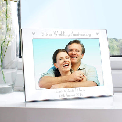 Personalised Memento Photo Frames, Albums and Guestbooks Personalised  Silver Anniversary 7x5 Landscape Photo Frame