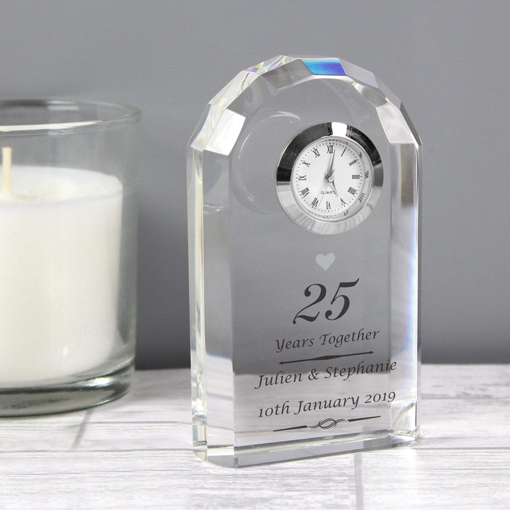 Personalised Memento Clocks &amp; Watches Personalised Silver Anniversary Crystal Clock